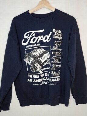 Ford Logo Retro Built Ford Tough Men's Sz M Sweatshirt Americana Navy Blue